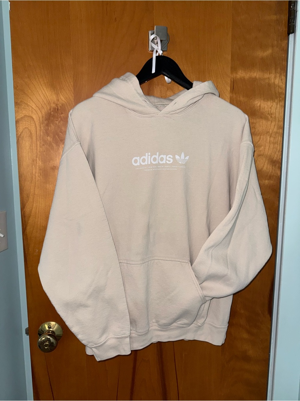 adidas Cream Crewneck Hoodie with Trefoil Logo